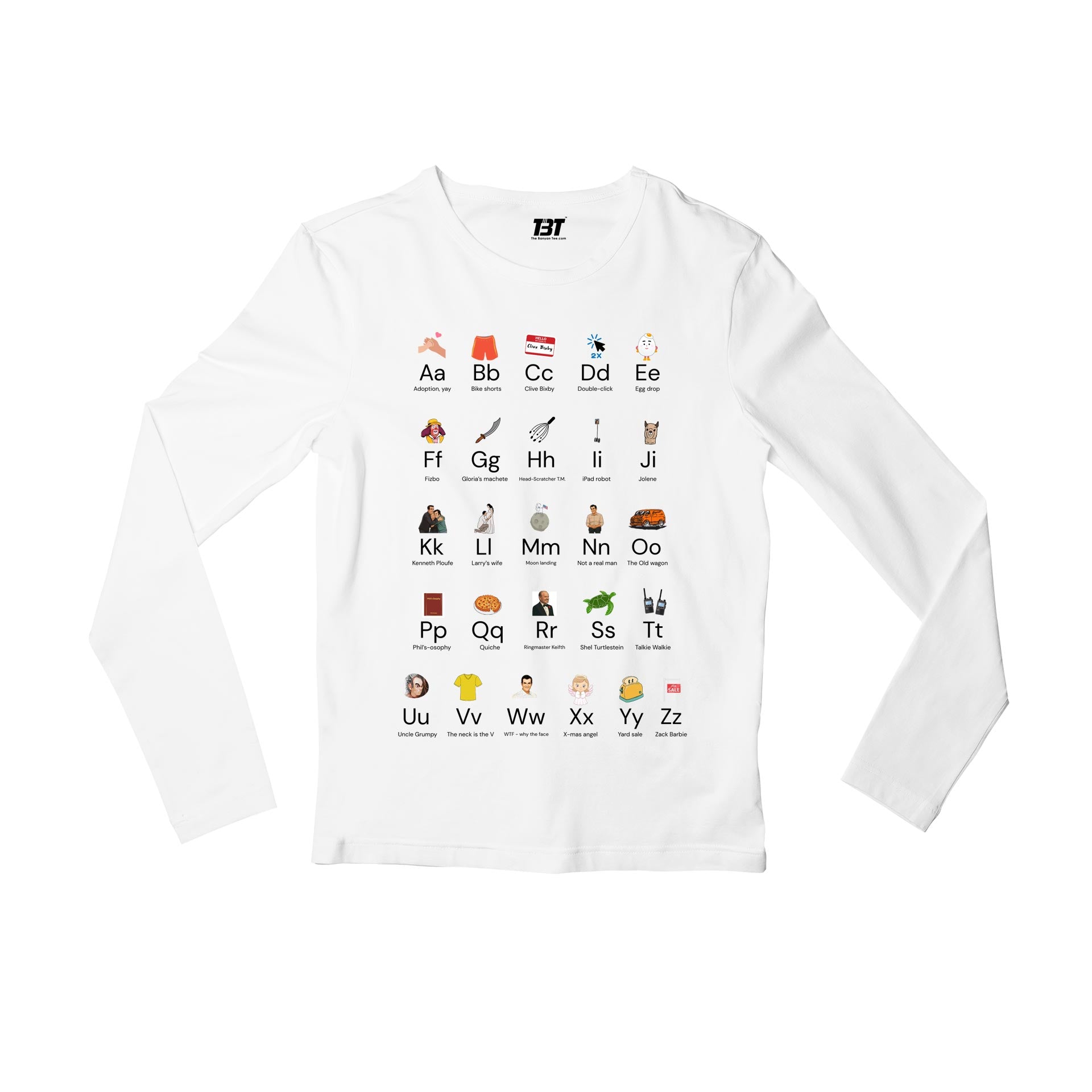 modern family modern alphabet full sleeves long sleeves tv & movies buy online india the banyan tee tbt men women girls boys unisex white