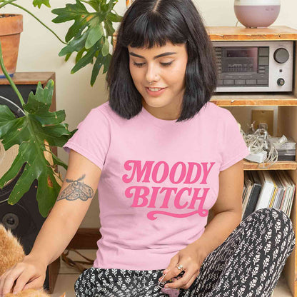 graphic moody bitch t-shirt printed graphic stylish buy online india the banyan tee tbt men women girls boys unisex baby pink 