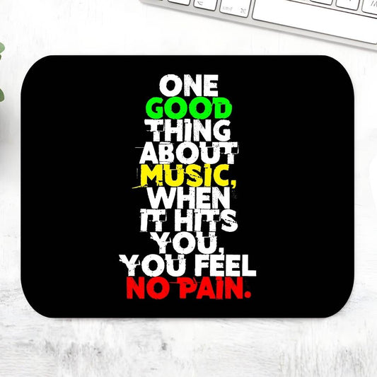 Black mouse pad with colorful text quote on a white surface Bob Marley