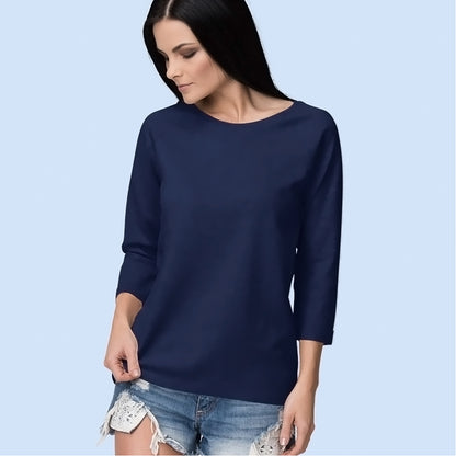 Plain Navy Blue 3/4th Sleeve T-Shirt