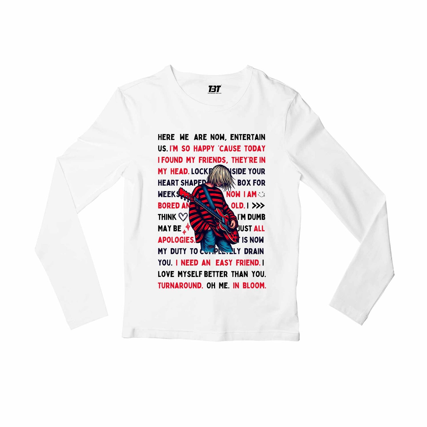 nirvana lyrical doodle full sleeves long sleeves music band buy online india the banyan tee tbt men women girls boys unisex white