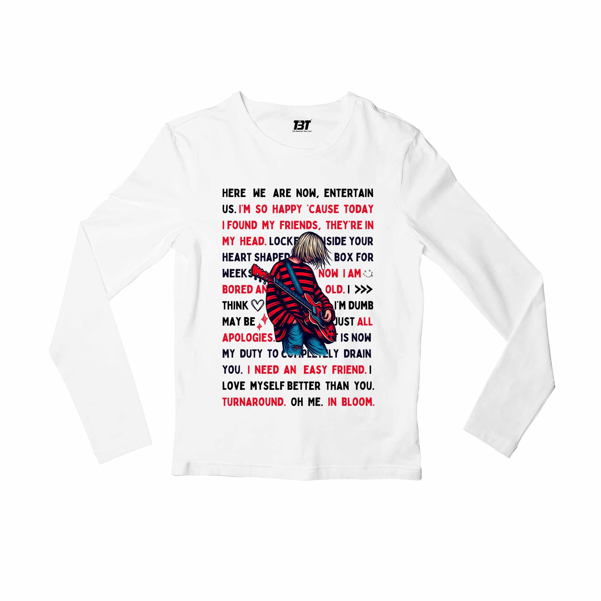 nirvana lyrical doodle full sleeves long sleeves music band buy online india the banyan tee tbt men women girls boys unisex white