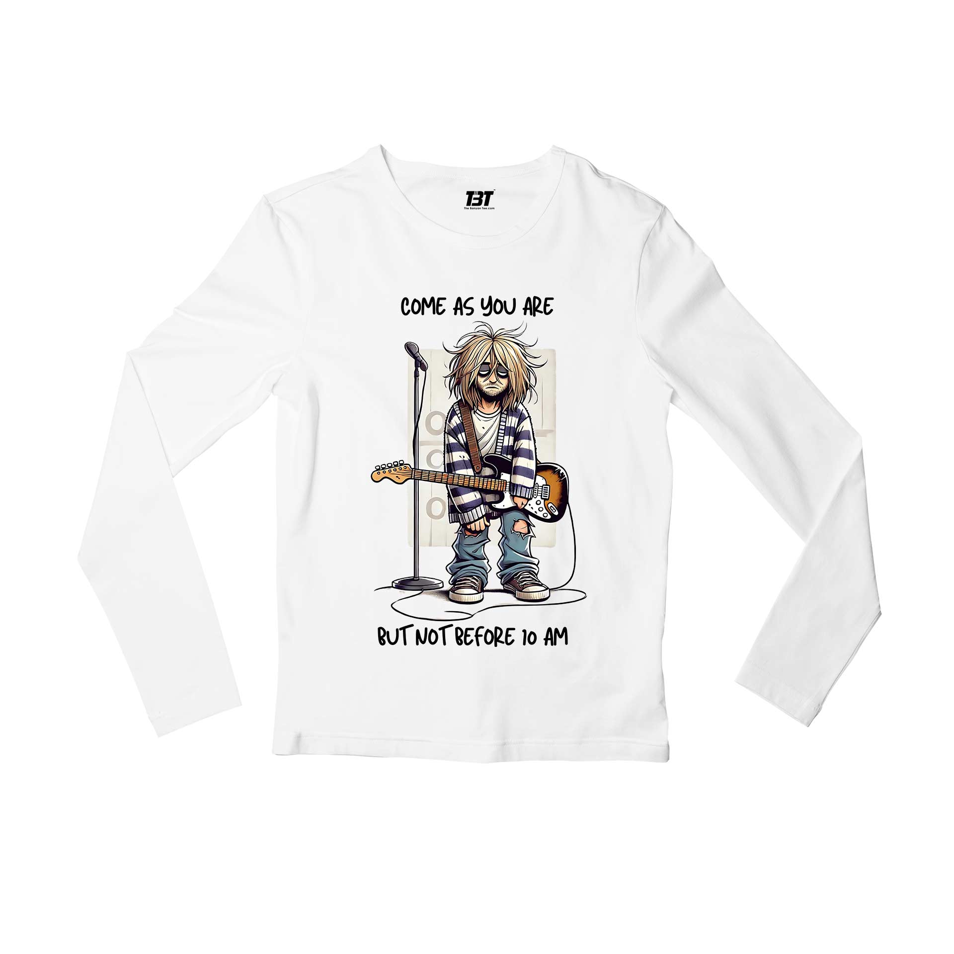 nirvana not before 10 am full sleeves long sleeves music band buy online india the banyan tee tbt men women girls boys unisex white