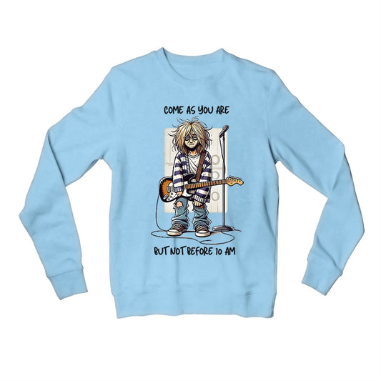 nirvana not before 10 am sweatshirt upper winterwear music band buy online india the banyan tee tbt men women girls boys unisex baby blue 