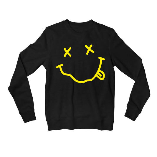 nirvana the grin sweatshirt upper winterwear music band buy online india the banyan tee tbt men women girls boys unisex black