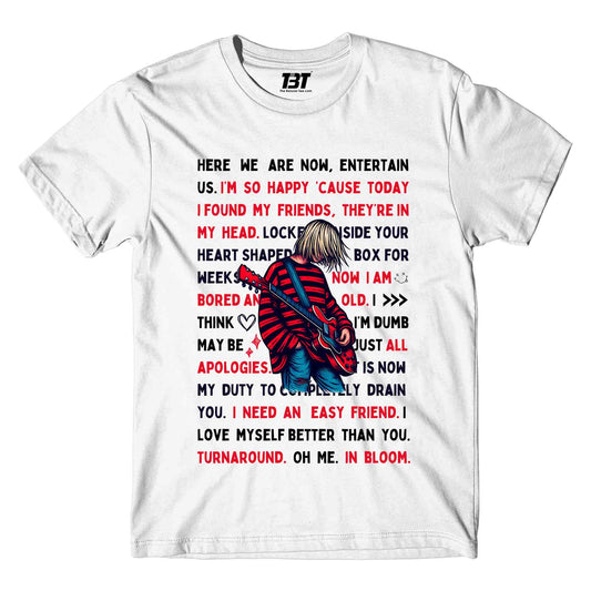 nirvana lyrical doodle t-shirt music band buy online india the banyan tee tbt men women girls boys unisex white