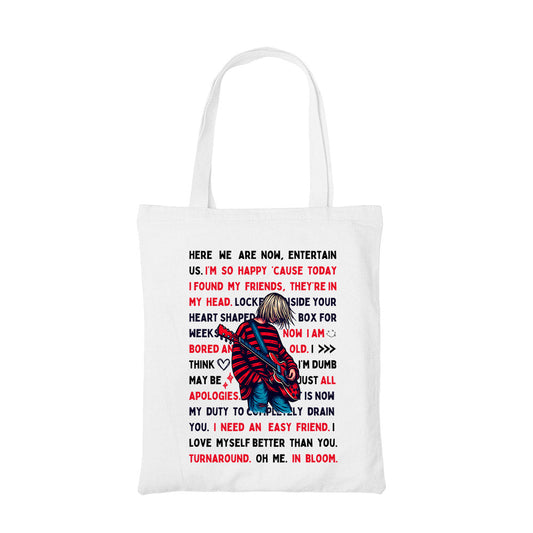 nirvana lyrical doodle tote bag cotton printed music band buy online india the banyan tee tbt men women girls boys unisex