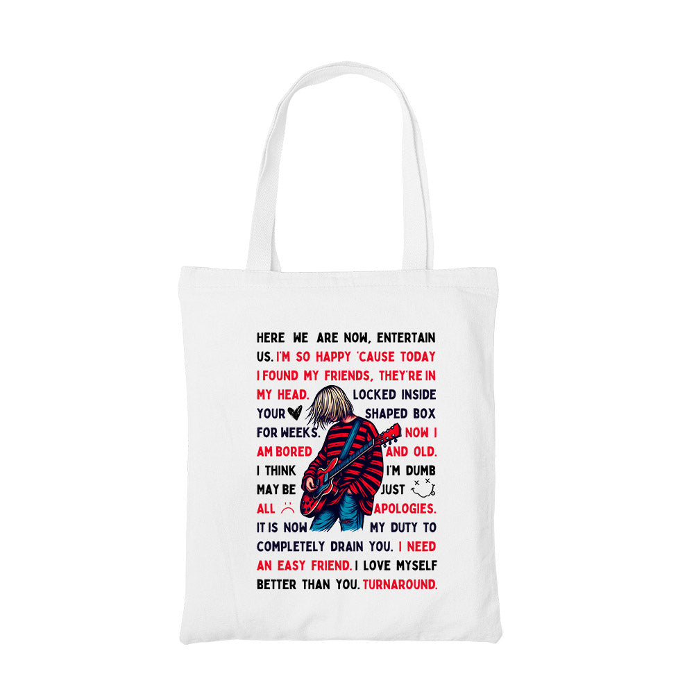 nirvana lyrical doodle tote bag cotton printed music band buy online india the banyan tee tbt men women girls boys unisex