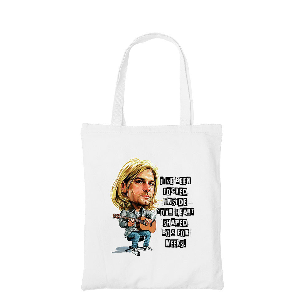 nirvana heart shaped box tote bag hand printed cotton women men unisex
