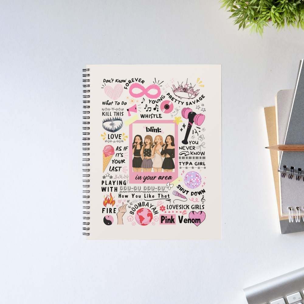 Notebook with colorful design on a white surface Black Pink Notepad.