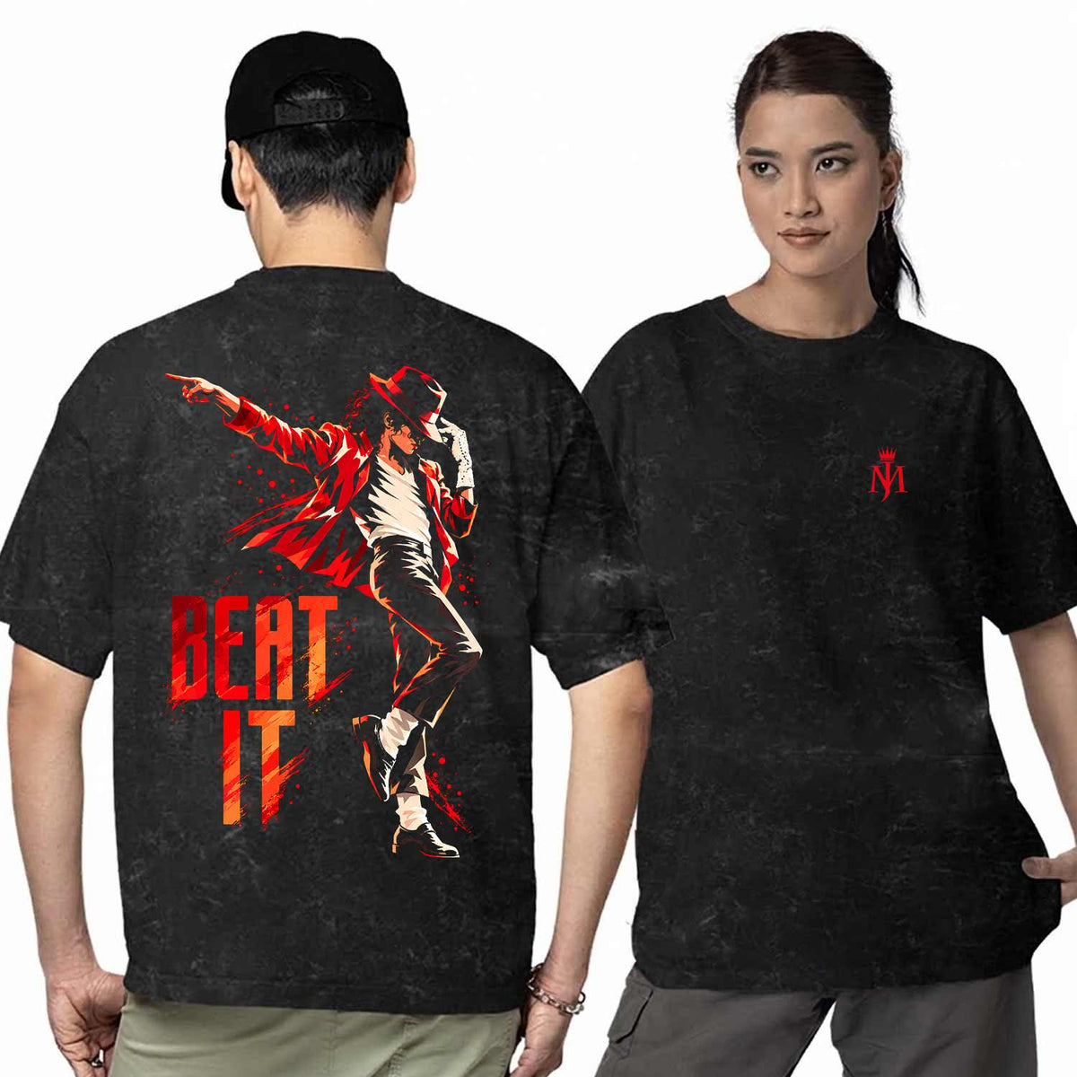 Michael Jackson “Beat It” oversized t-shirt in black, flat front view