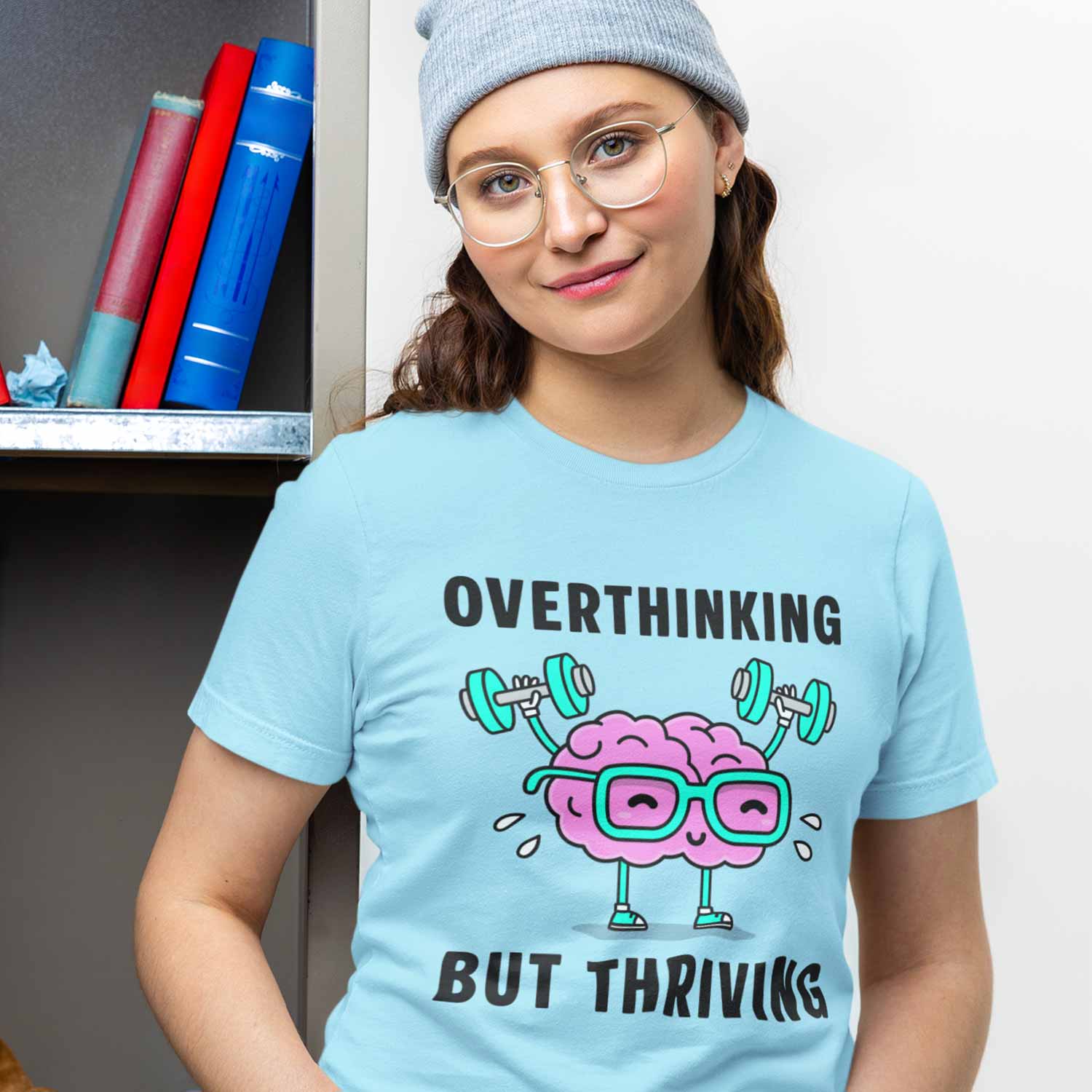 graphic overthinking but thriving t-shirt printed graphic stylish buy online india the banyan tee tbt men women girls boys unisex baby blue 