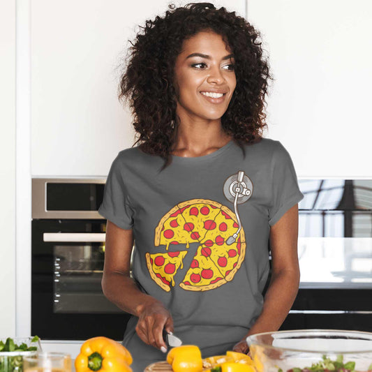 graphic pizza vinyl t-shirt printed graphic stylish buy online india the banyan tee tbt men women girls boys unisex steel grey 