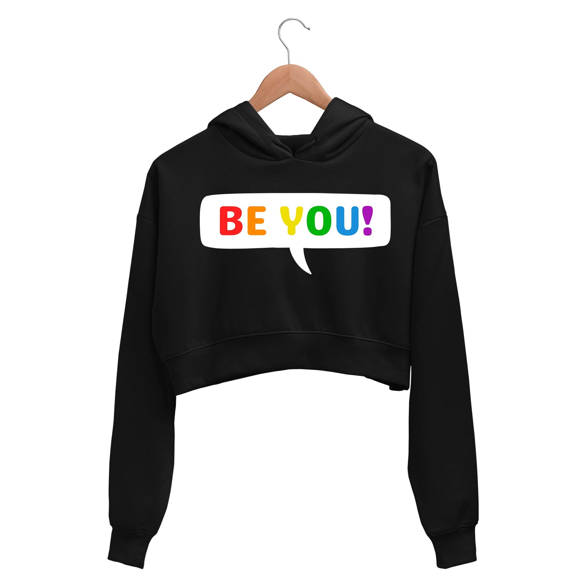 pride be you crop hoodie hooded sweatshirt upper winterwear printed graphic stylish buy online india the banyan tee tbt men women girls boys unisex black - lgbtqia+