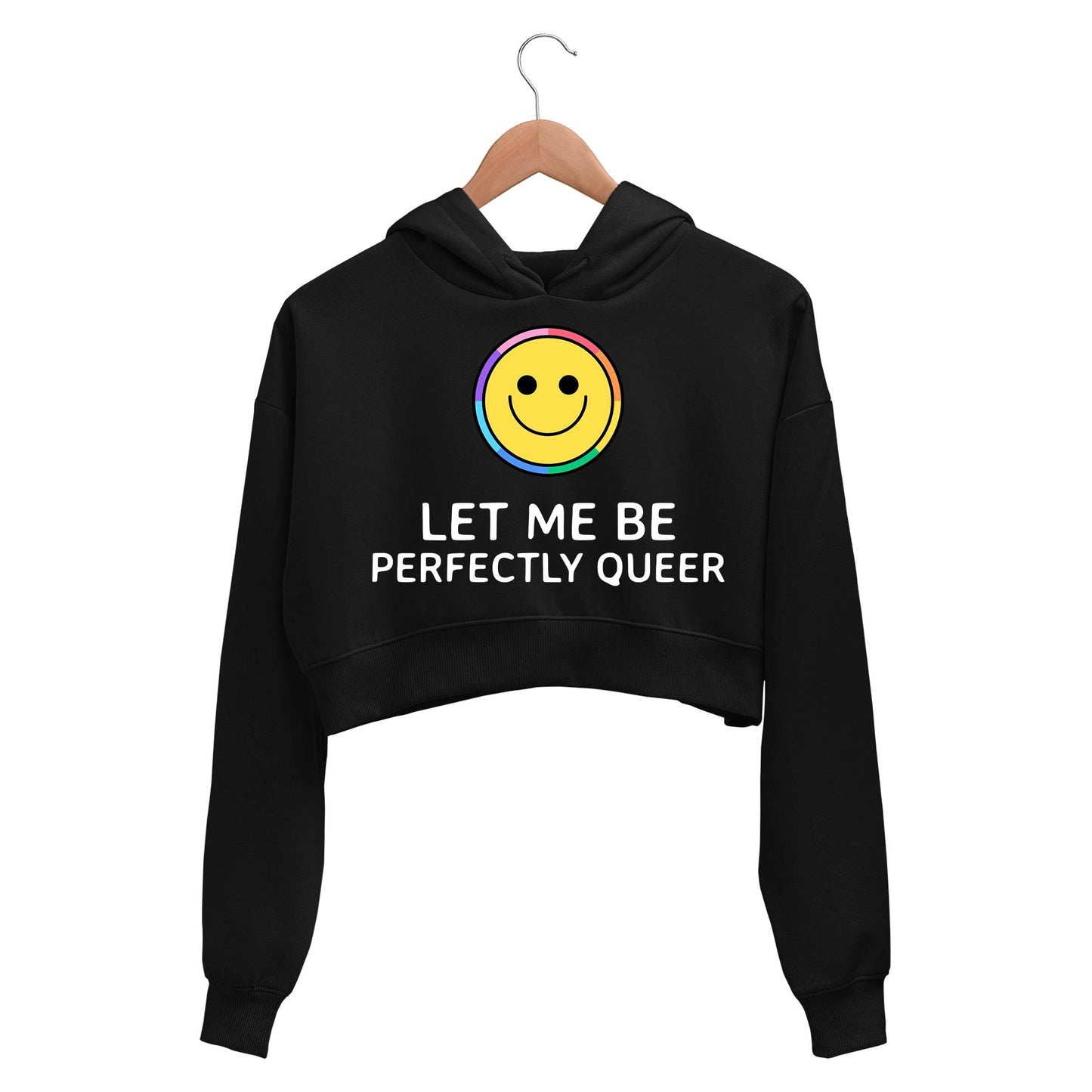 pride let me be perfectly queer crop hoodie hooded sweatshirt upper winterwear printed graphic stylish buy online india the banyan tee tbt men women girls boys unisex black - lgbtqia+