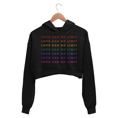 pride love has no limit crop hoodie hooded sweatshirt upper winterwear printed graphic stylish buy online india the banyan tee tbt men women girls boys unisex black - lgbtqia+