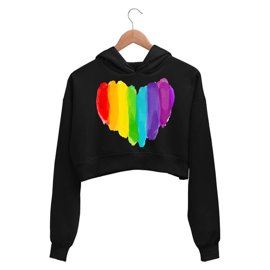 pride rainbow heart crop hoodie hooded sweatshirt upper winterwear printed graphic stylish buy online india the banyan tee tbt men women girls boys unisex black - lgbtqia+
