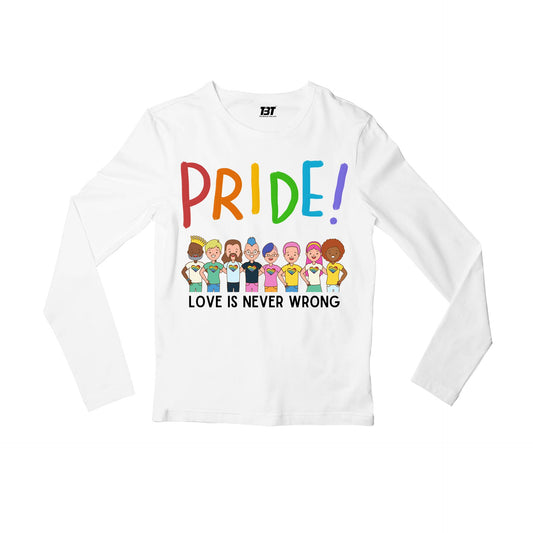 pride love is never wrong full sleeves long sleeves printed graphic stylish buy online india the banyan tee tbt men women girls boys unisex white - lgbtqia+