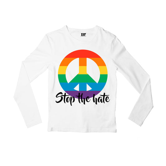 pride stop the hate full sleeves long sleeves printed graphic stylish buy online india the banyan tee tbt men women girls boys unisex white - lgbtqia+