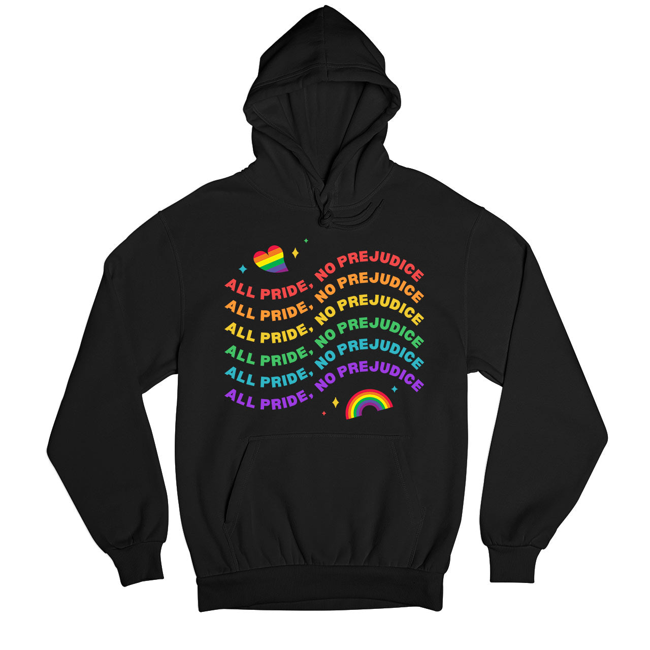 pride all pride no prejudice hoodie hooded sweatshirt winterwear printed graphic stylish buy online india the banyan tee tbt men women girls boys unisex black - lgbtqia+