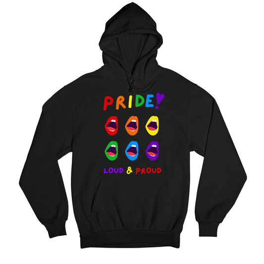 pride loud and proud hoodie hooded sweatshirt winterwear printed graphic stylish buy online india the banyan tee tbt men women girls boys unisex black - lgbtqia+