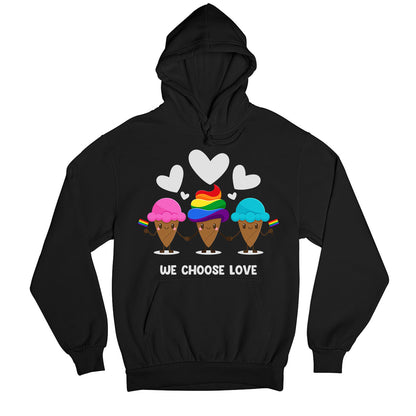 pride we choose love hoodie hooded sweatshirt winterwear printed graphic stylish buy online india the banyan tee tbt men women girls boys unisex black - lgbtqia+