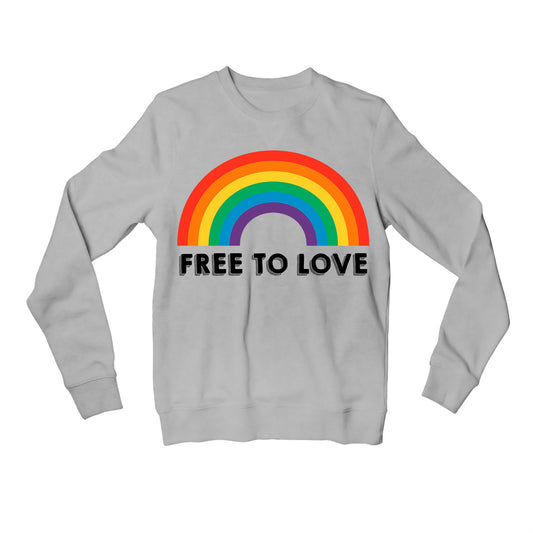 pride free to love sweatshirt upper winterwear printed graphic stylish buy online india the banyan tee tbt men women girls boys unisex gray - lgbtqia+