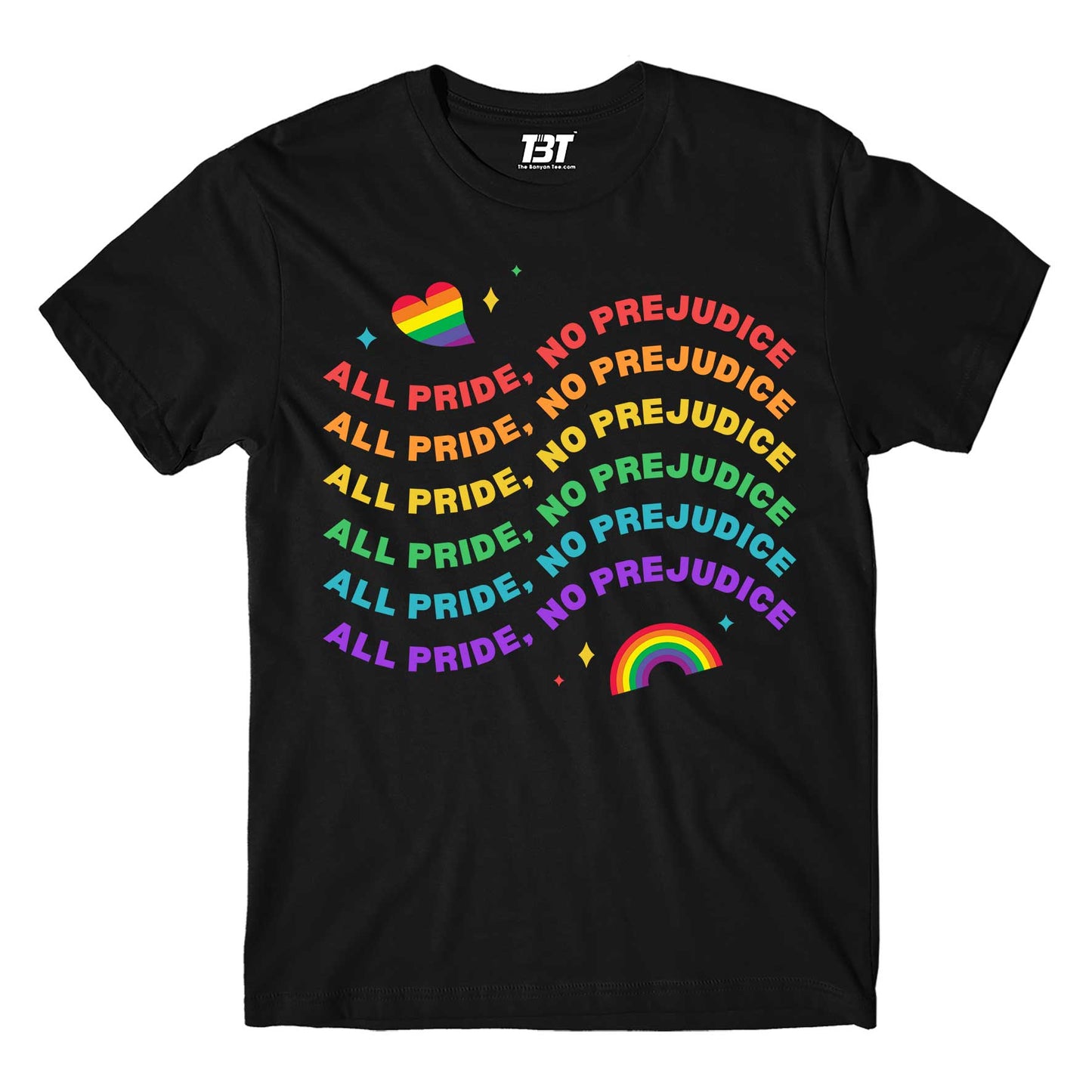 pride all pride no prejudice t-shirt printed graphic stylish buy online india the banyan tee tbt men women girls boys unisex black - lgbtqia+