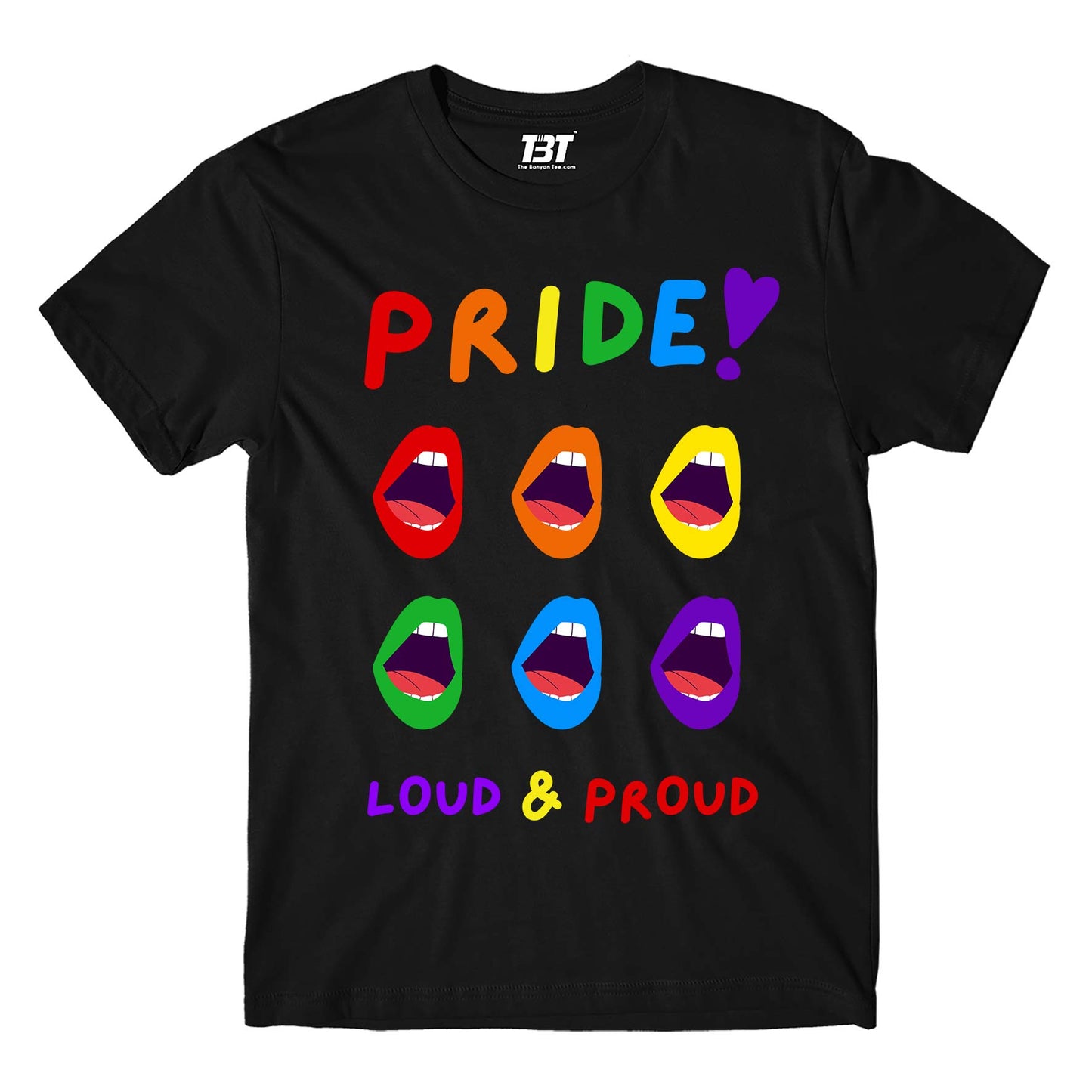 pride loud and proud t-shirt printed graphic stylish buy online india the banyan tee tbt men women girls boys unisex black - lgbtqia+  Edit alt text