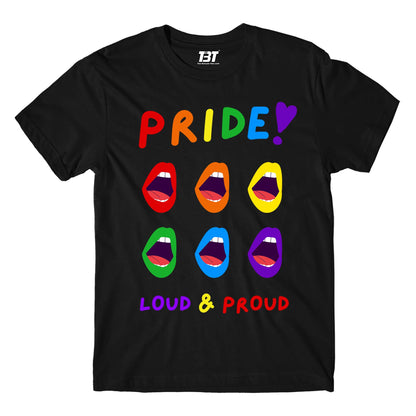 pride loud and proud t-shirt printed graphic stylish buy online india the banyan tee tbt men women girls boys unisex black - lgbtqia+  Edit alt text