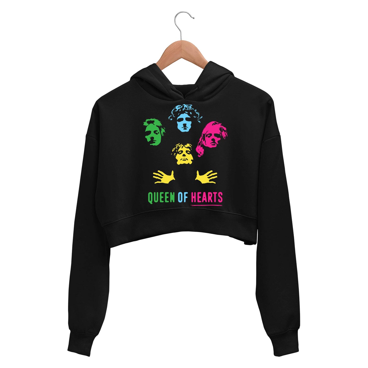 queen queen of hearts crop hoodie hooded sweatshirt upper winterwear music band buy online india the banyan tee tbt men women girls boys unisex black