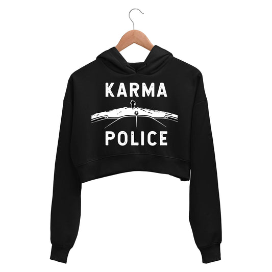 radiohead karma police crop hoodie hooded sweatshirt upper winterwear music band buy online india the banyan tee tbt men women girls boys unisex black