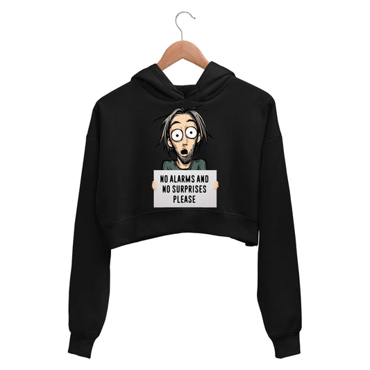 radiohead no surprises crop hoodie hooded sweatshirt upper winterwear music band buy online india the banyan tee tbt men women girls boys unisex black