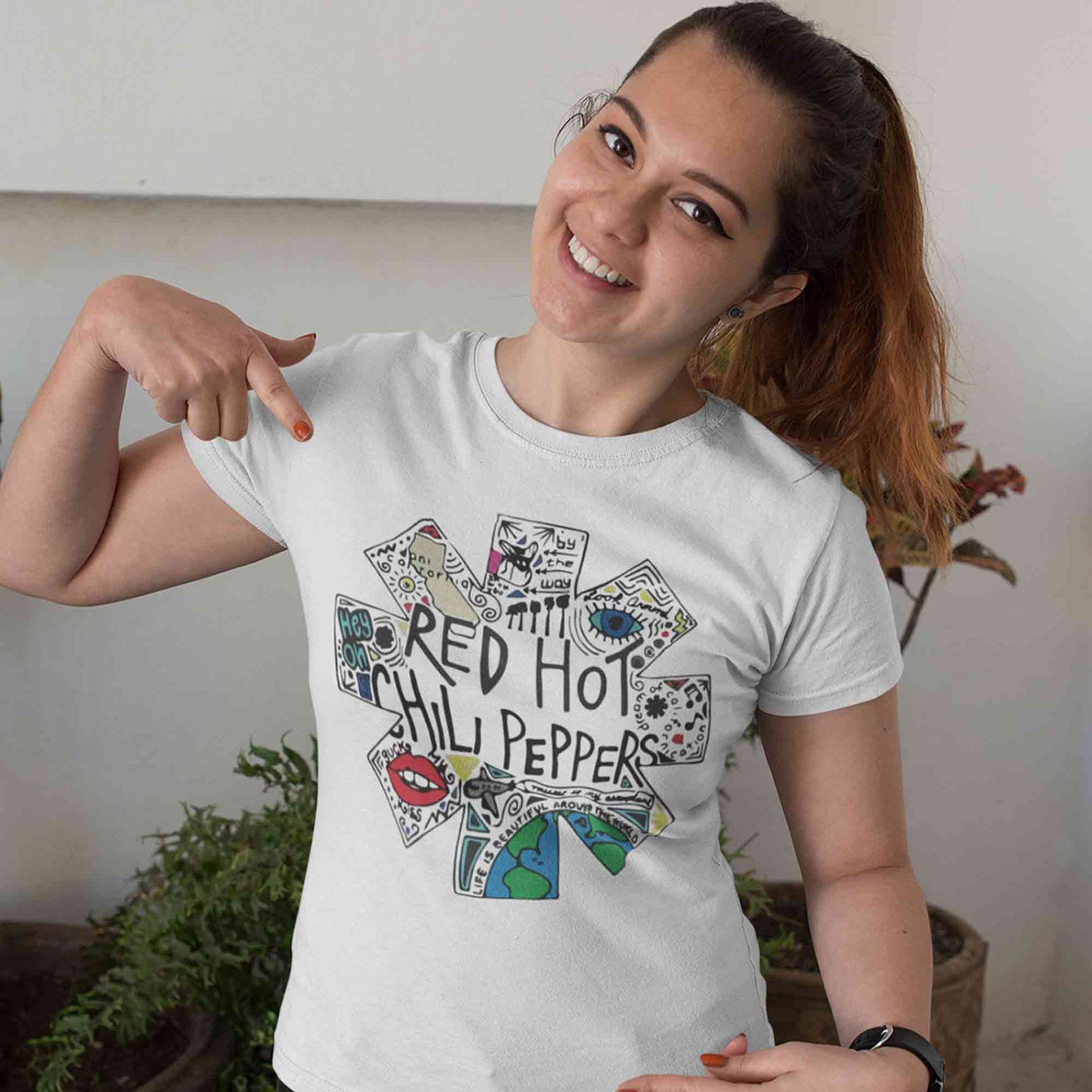 red hot chili peppers doodle t-shirt music band buy online india the banyan tee tbt men women girls boys unisex white