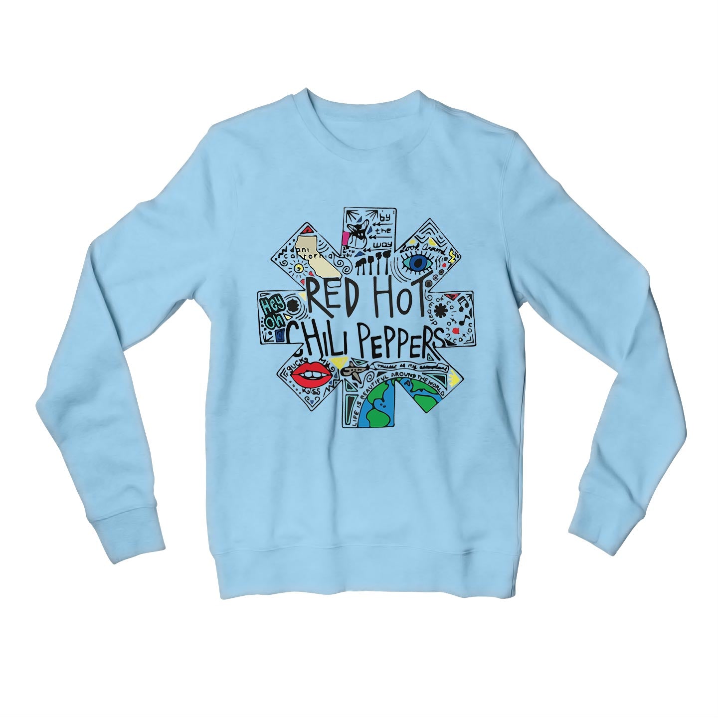 red hot chili peppers doodle sweatshirt upper winterwear music band buy online india the banyan tee tbt men women girls boys unisex baby blue