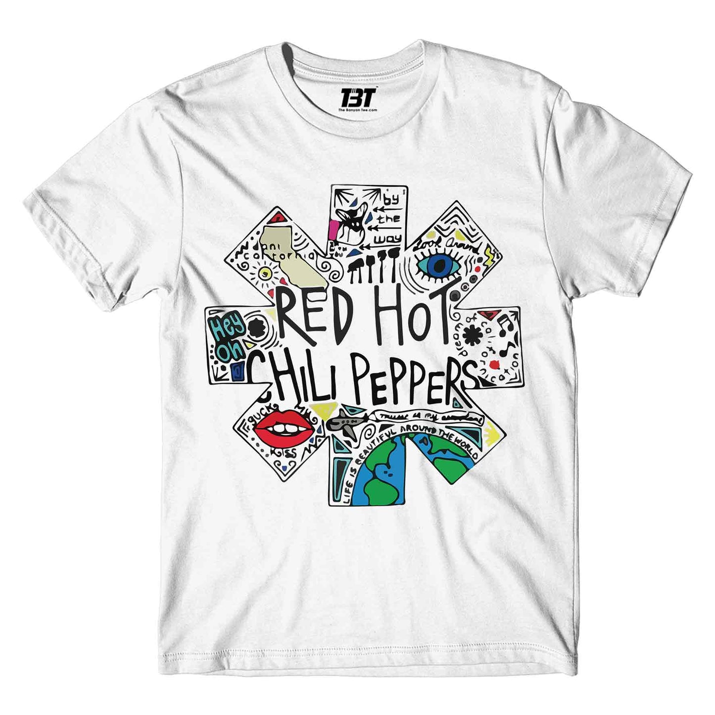 red hot chili peppers doodle t-shirt music band buy online india the banyan tee tbt men women girls boys unisex white