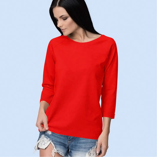 Plain Red 3/4th Sleeve T-Shirt