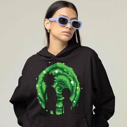 rick and morty portal hoodie hooded sweatshirt winterwear buy online india the banyan tee tbt men women girls boys unisex black rick and morty online summer beth mr meeseeks jerry quote vector art clothing accessories merchandise