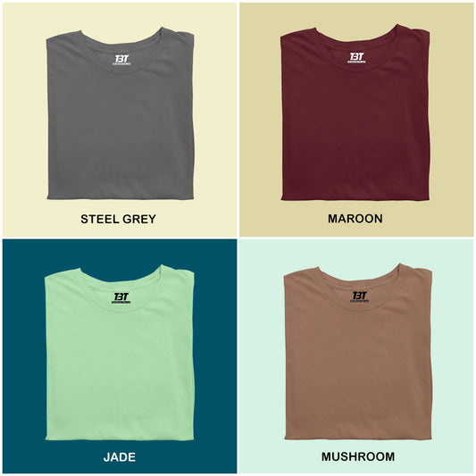 Royal Flush Combo Pack Of 4 Multicolor combo Premium cotton T-shirt unisex tees half sleeve crew neck regular fit T-shirt colors available Steel Grey maroon jade mushroom