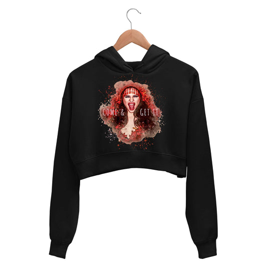 selena gomez come and get it crop hoodie hooded sweatshirt upper winterwear music band buy online india the banyan tee tbt men women girls boys unisex black this love will be the death of me but i know i'll die happily