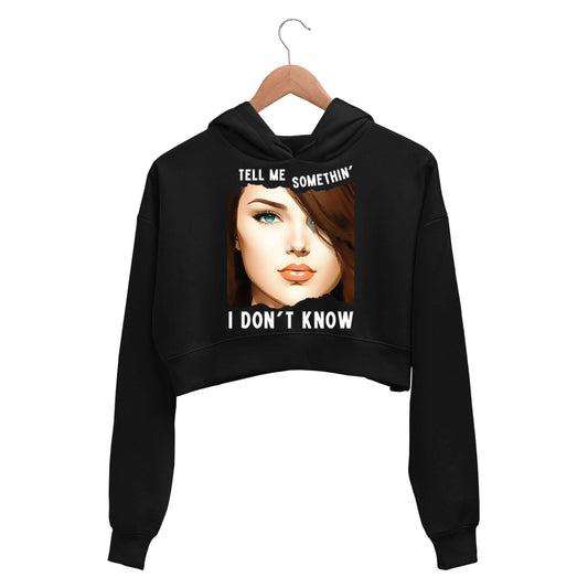 selena gomez tell me something i don't know crop hoodie hooded sweatshirt upper winterwear music band buy online india the banyan tee tbt men women girls boys unisex black