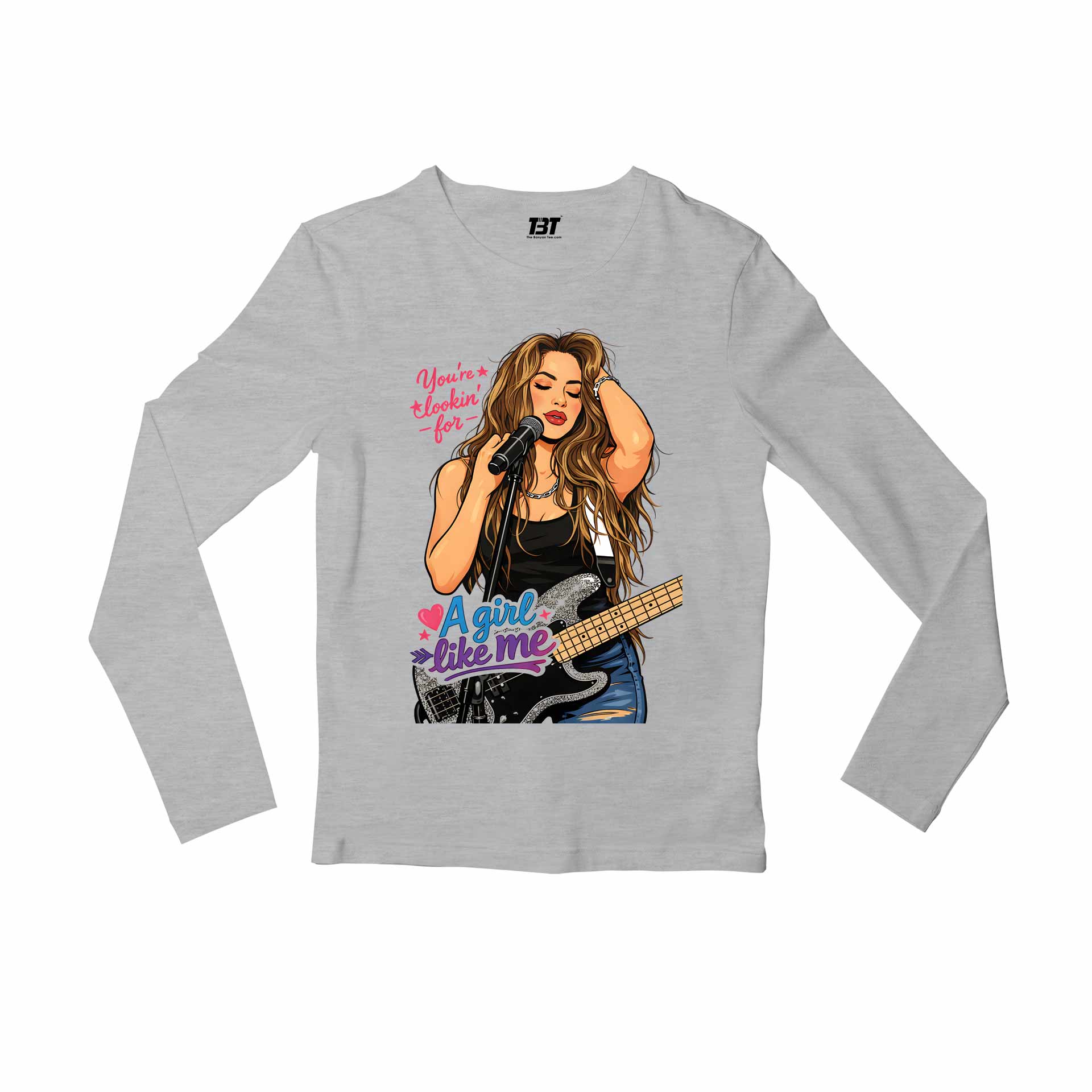 shakira girl like me full sleeves long sleeves music band buy online india the banyan tee tbt men women girls boys unisex gray 