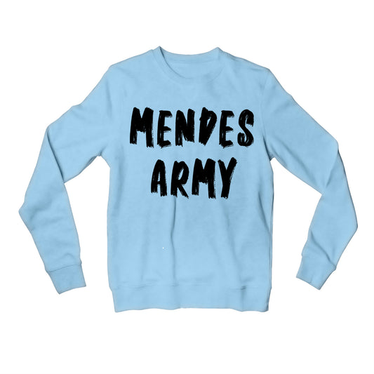 shawn mendes mendes army sweatshirt upper winterwear music band buy online india the banyan tee tbt men women girls boys unisex baby blue