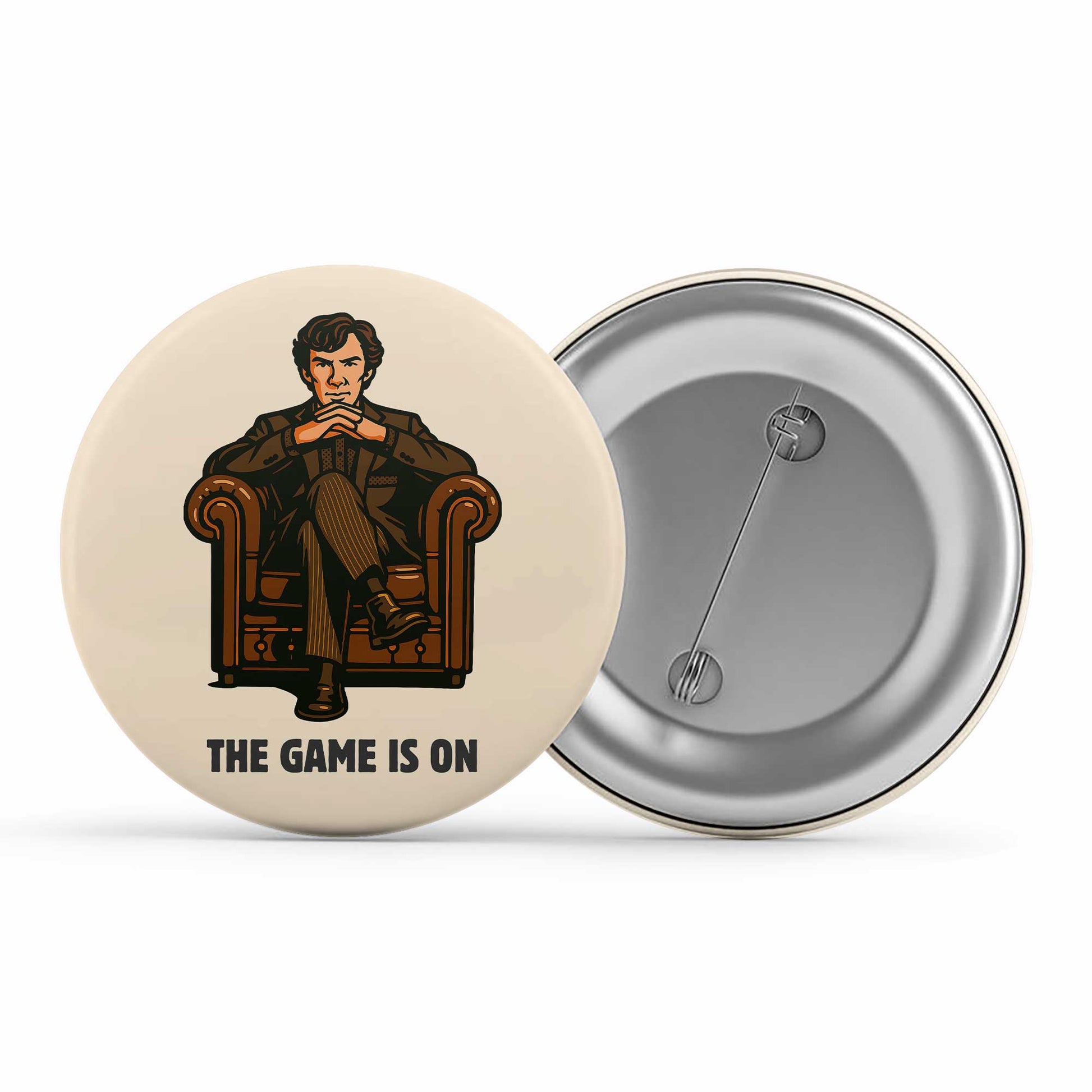 Sherlock Badge - The Game Is On Metal Pin Button The Banyan Tee TBT