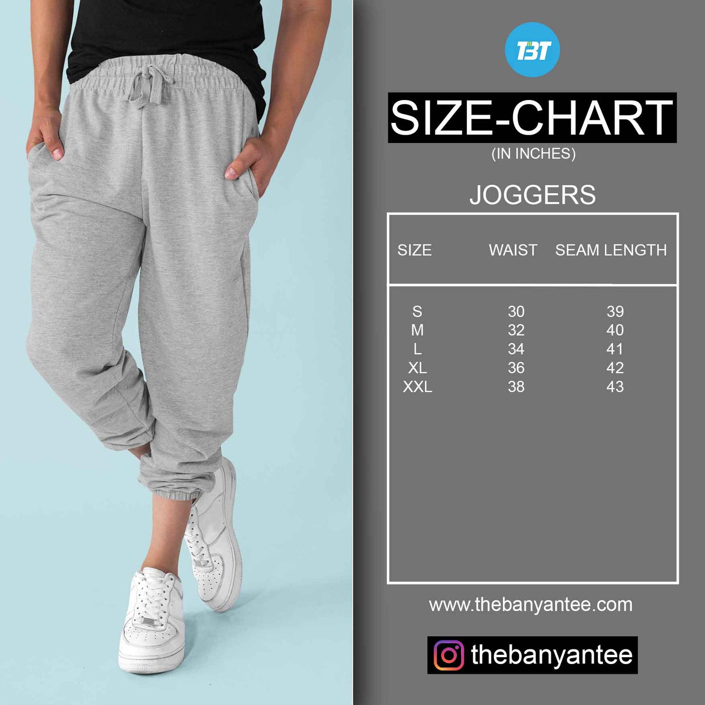 The Banyan Tee Jogger Size Chart