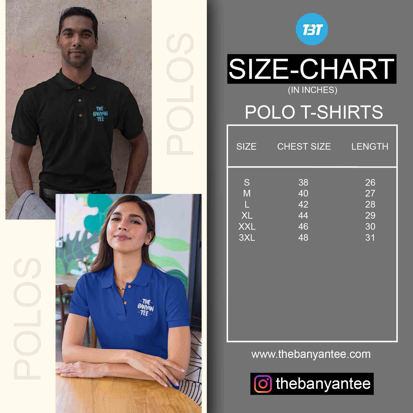 custom polo t-shirts size chart india
