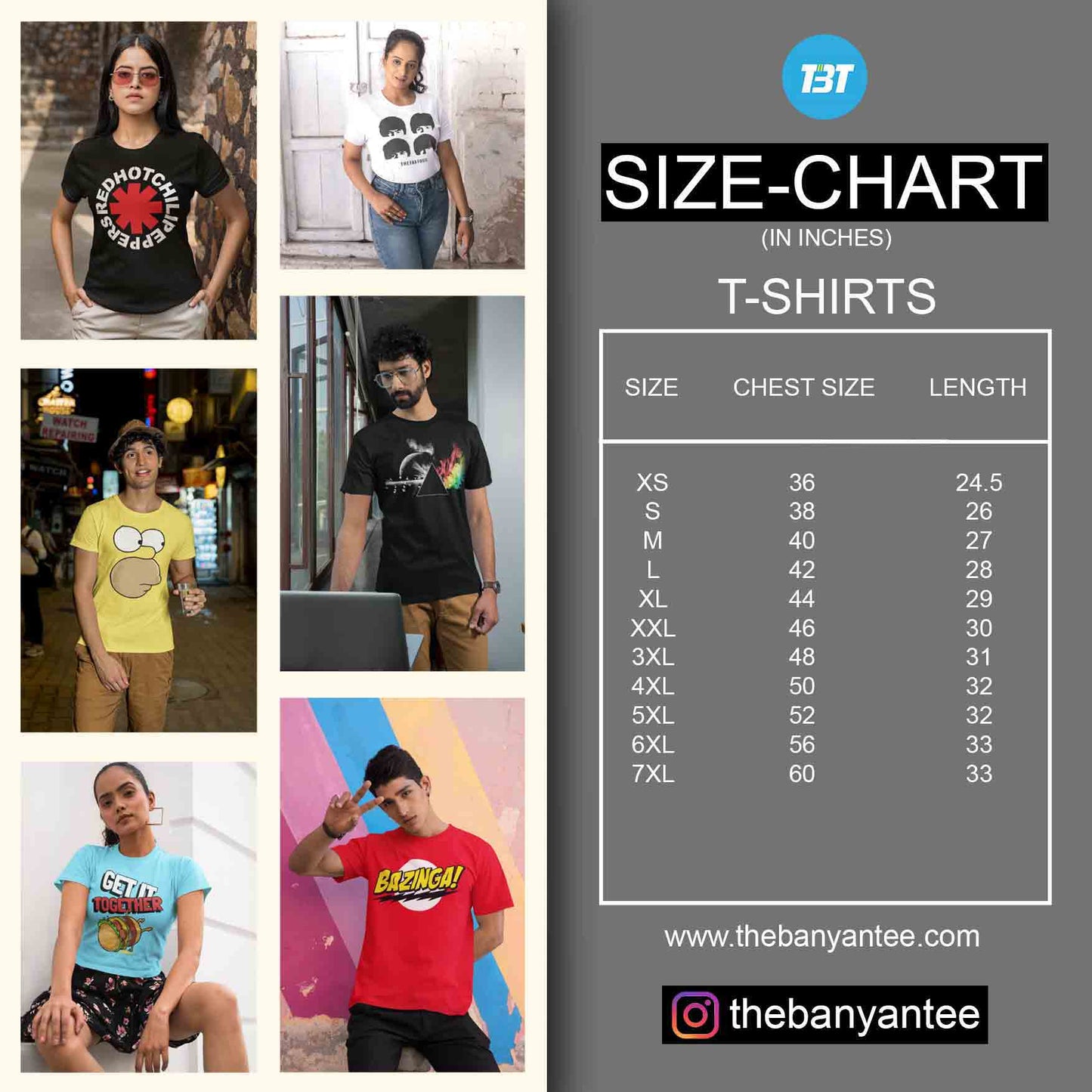 The Banyan Tee T-shirt Size Chart