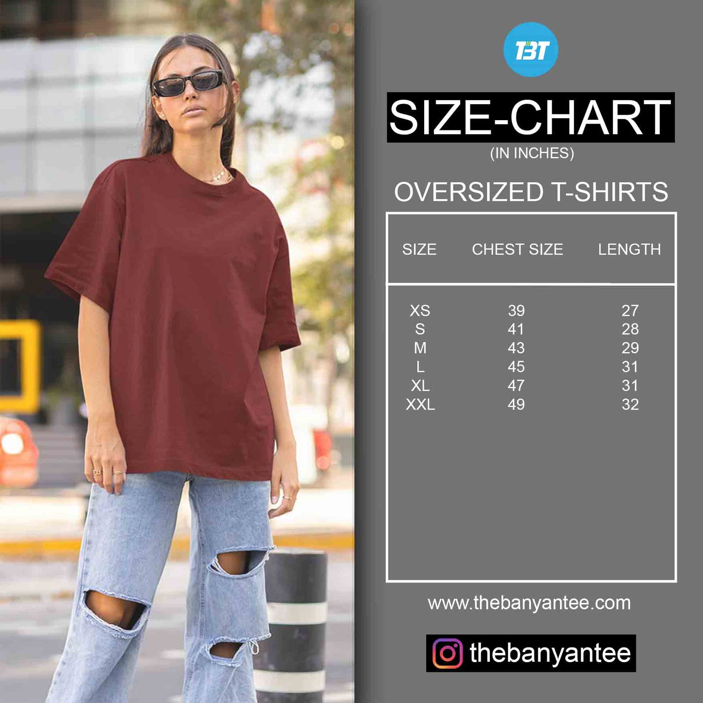 custom oversized t-shirt size chart