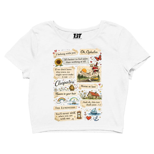 White t-shirt with colorful graphic design on a white background the lumineers concert merch