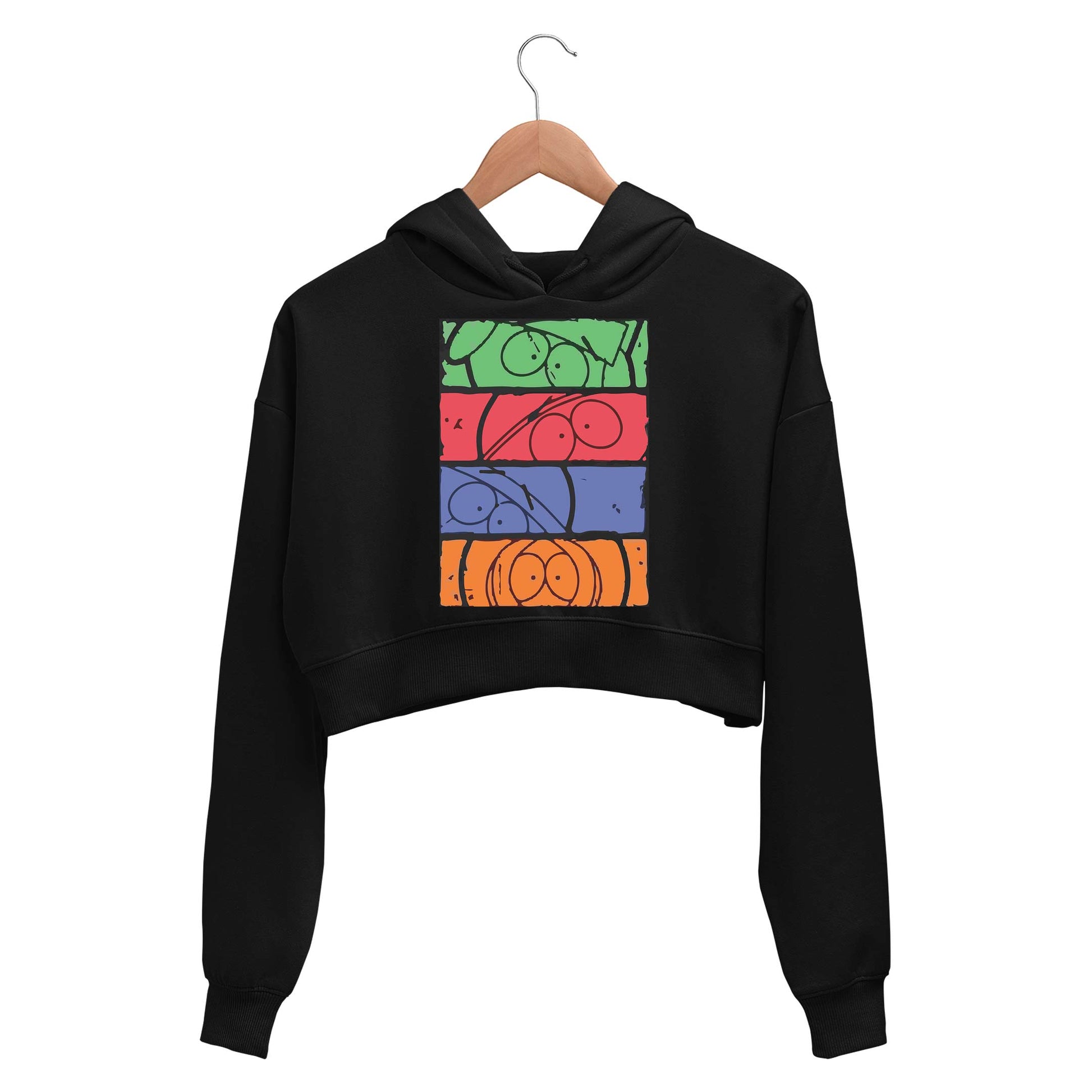 south park fan art crop hoodie hooded sweatshirt upper winterwear tv & movies buy online india the banyan tee tbt men women girls boys unisex black south park kenny cartman stan kyle cartoon character illustration